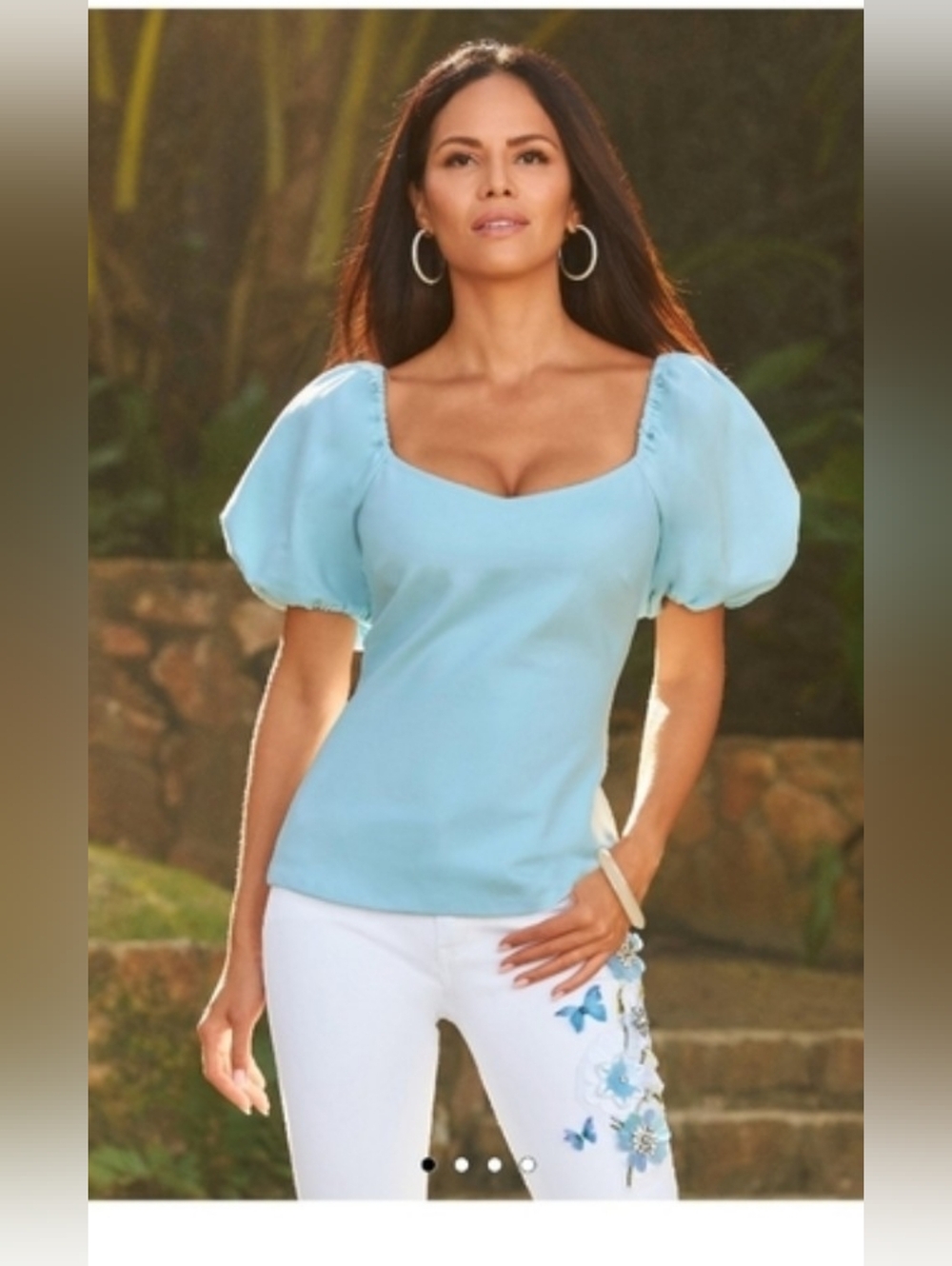 NWOT! Boston Proper Women's Sky Blue Spring Puff Sleeve Resort Crop Top Small - Picture 16 of 16